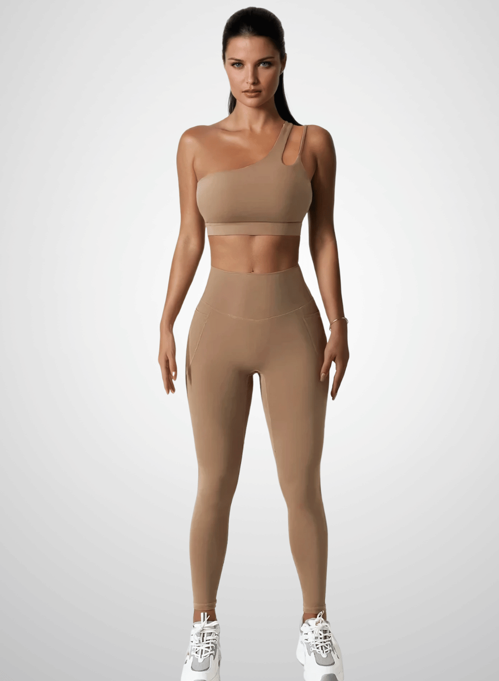 סט ספורט - סט טייץ מחטב High Waist וטופ כתף אחת - דגם Apex