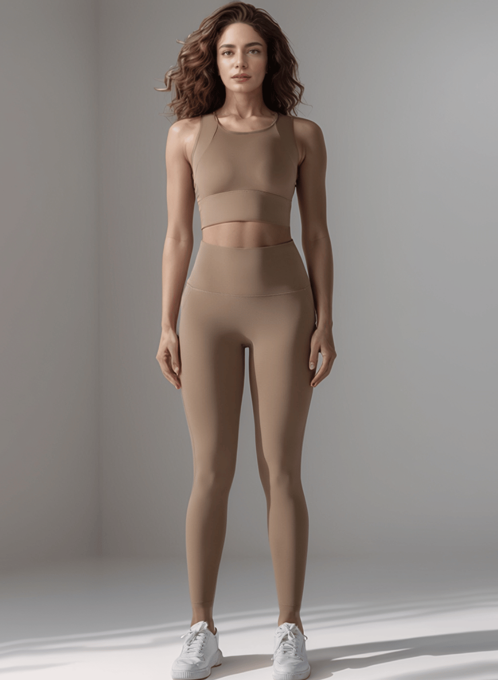 סט בגדי ספורט נשים – גופיית קרופ וטייץ מחטב - דגם Vesta 7053 set