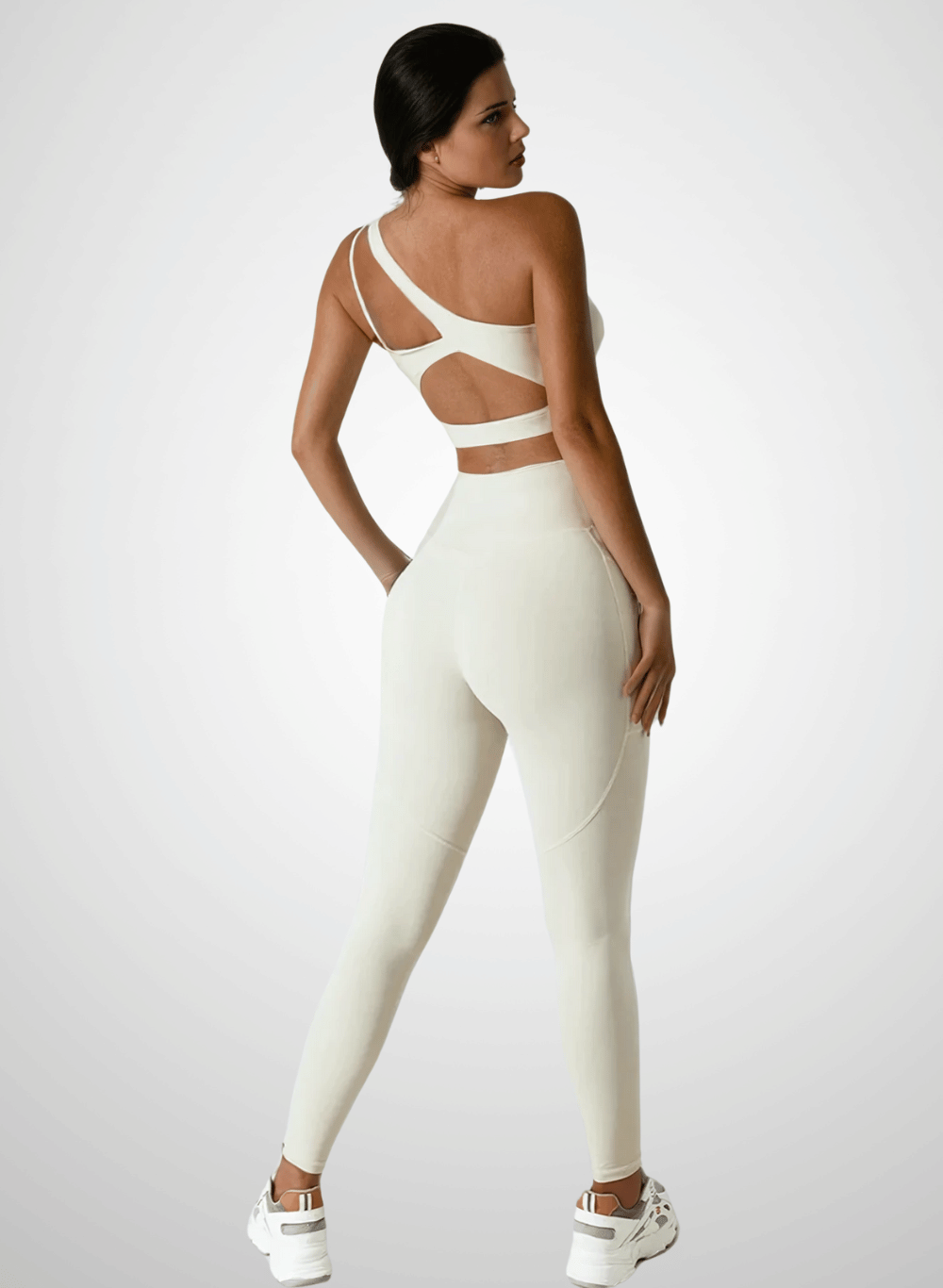 סט ספורט - סט טייץ מחטב High Waist וטופ כתף אחת - דגם Apex