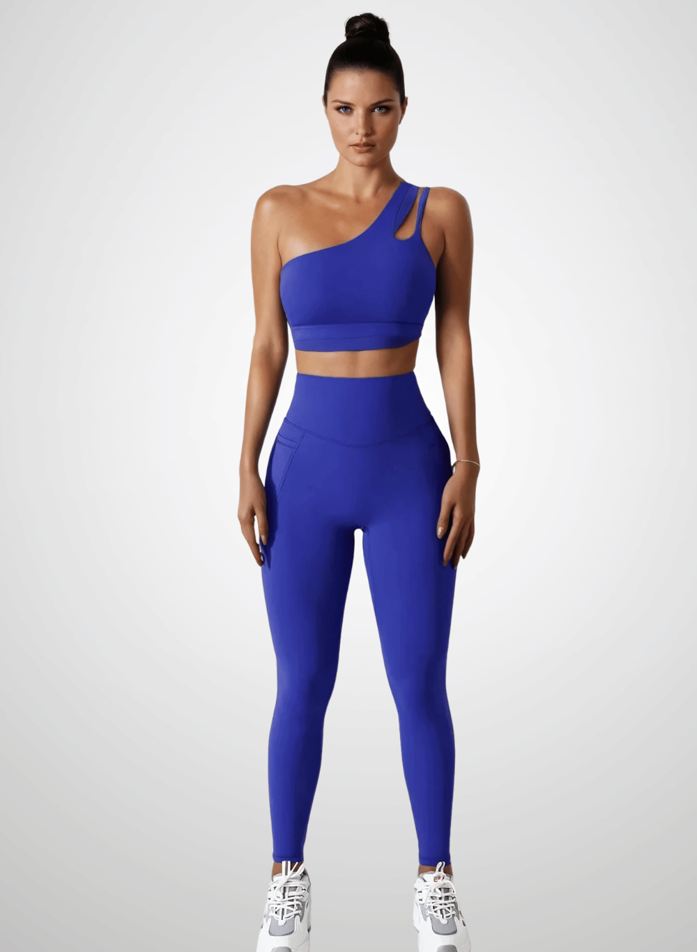 סט ספורט - סט טייץ מחטב High Waist וטופ כתף אחת - דגם Apex