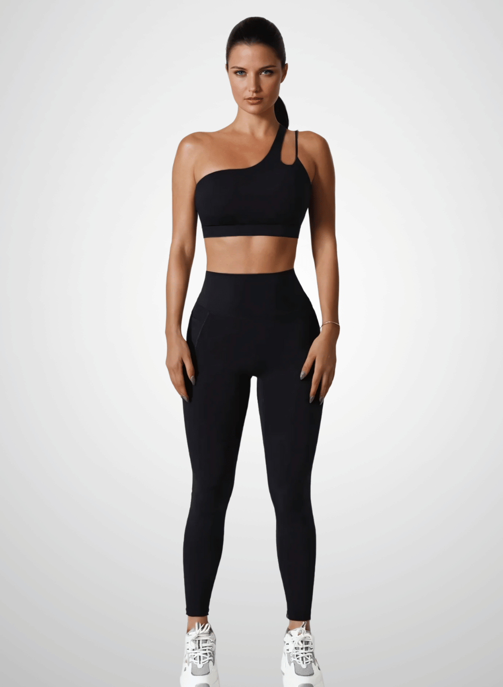סט ספורט - סט טייץ מחטב High Waist וטופ כתף אחת - דגם Apex