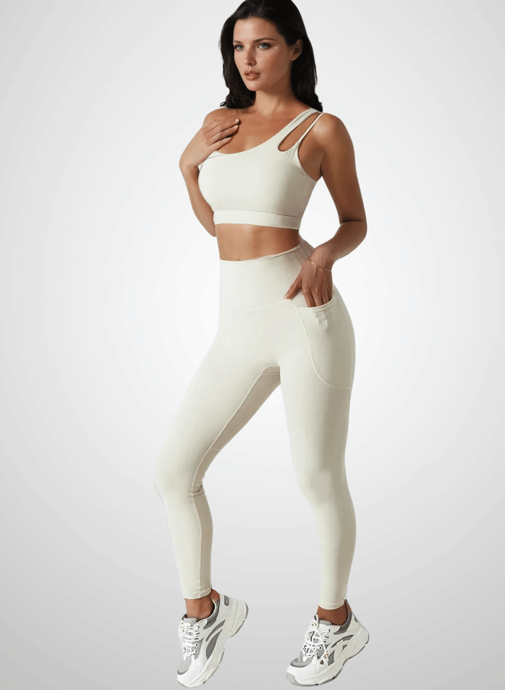 סט ספורט - סט טייץ מחטב High Waist וטופ כתף אחת - דגם Apex