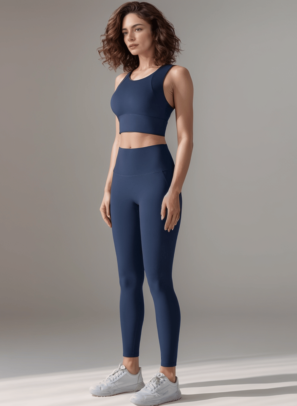 סט בגדי ספורט נשים – גופיית קרופ וטייץ מחטב - דגם Vesta 7053 set