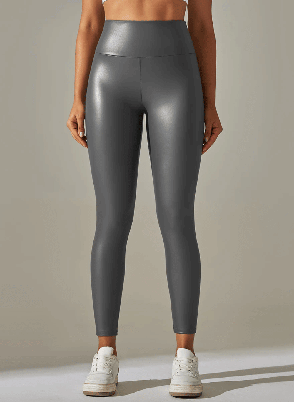 טייץ מחטב דמוי עור מבריק, High Waist (PU) - דגם Glow
