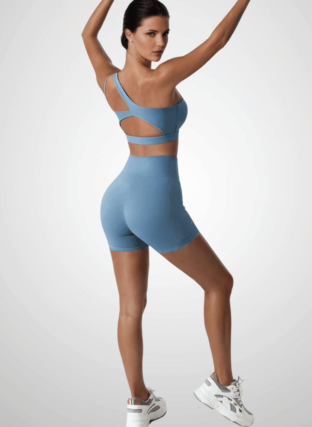 סט ספורט לנשים קצר טייץ מחטב High Waist וטופ - דגם Apex