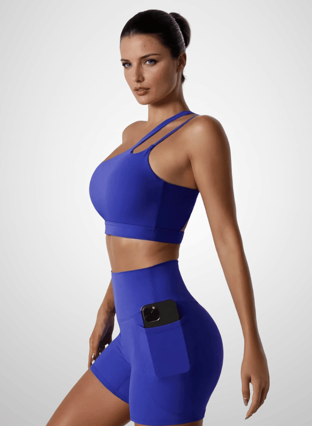סט ספורט לנשים קצר טייץ מחטב High Waist וטופ - דגם Apex