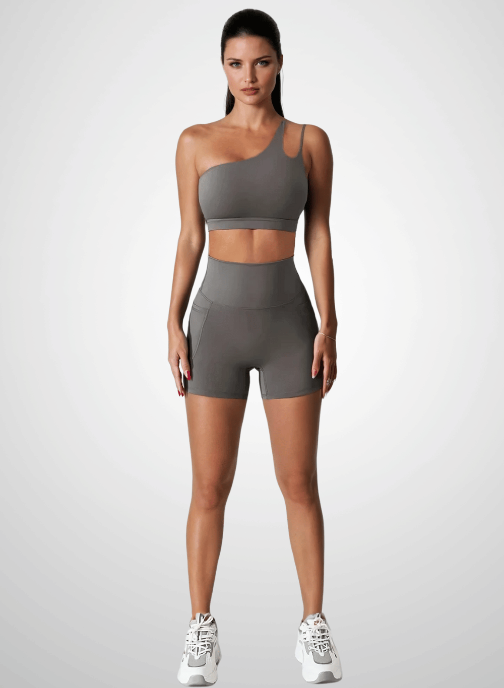 סט ספורט לנשים קצר טייץ מחטב High Waist וטופ - דגם Apex