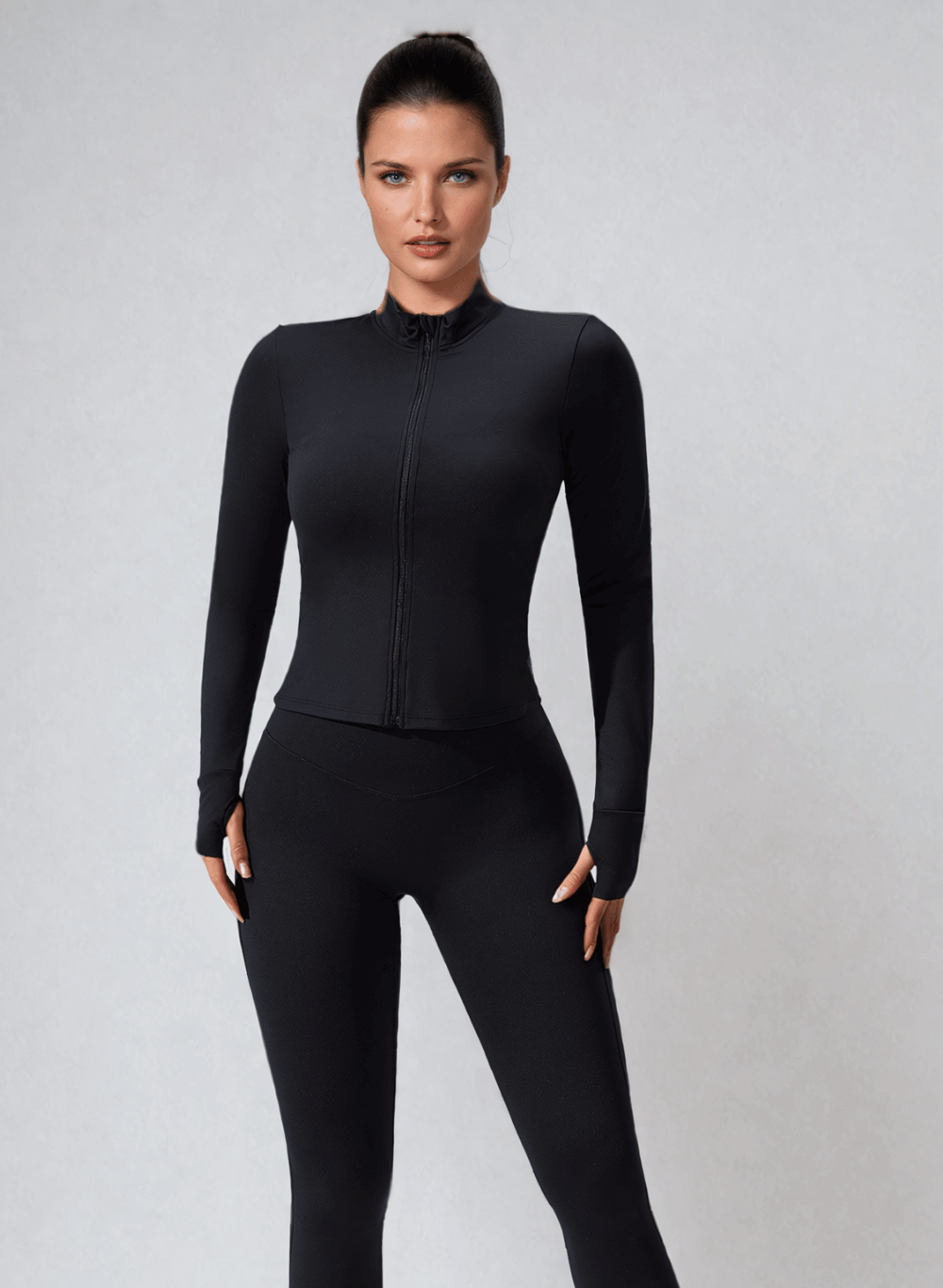 סט ספורטיבי 3 חלקים: טייץ מחטב High Waist, טופ וג'קט הודיס - דגם Poise