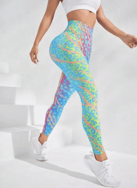 טייץ ספורט נשים High Waist מחטב ליוגה, חדר כושר ואימונים - דגם 3 D Horizon