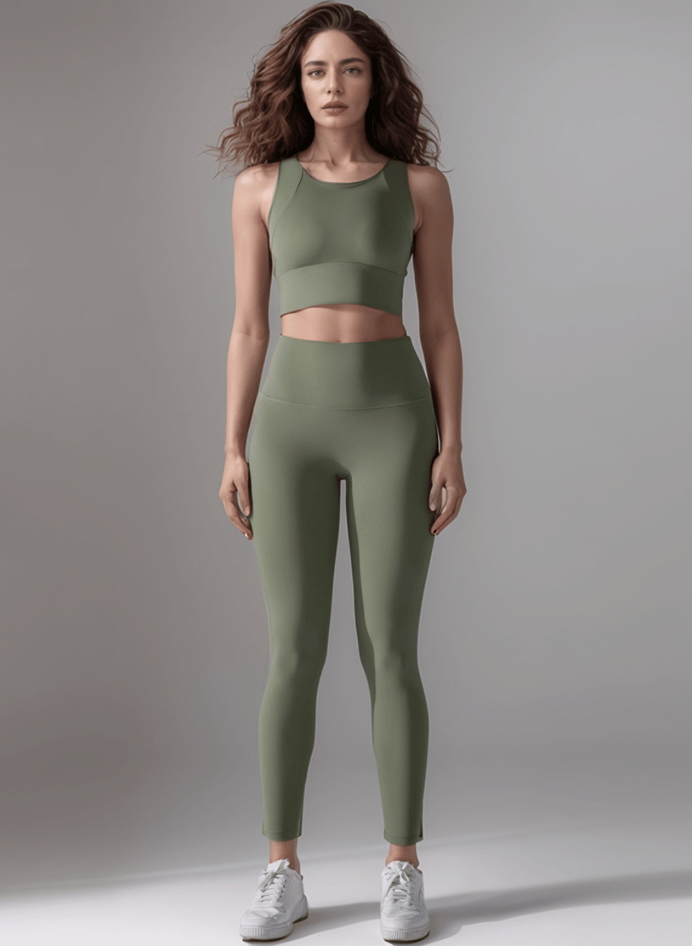 סט בגדי ספורט נשים – גופיית קרופ וטייץ מחטב - דגם Vesta 7053 set